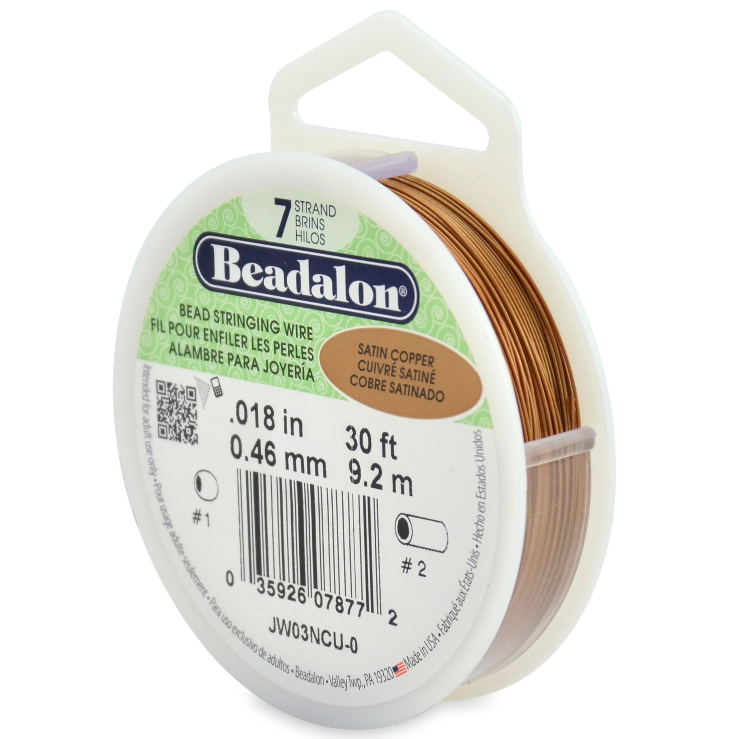 Beadalon 7 Strand Stainless Steel Bead Stringing Wire, 0.018 in / 0.46 mm, Satin Copper, 30 ft / 9.2 m