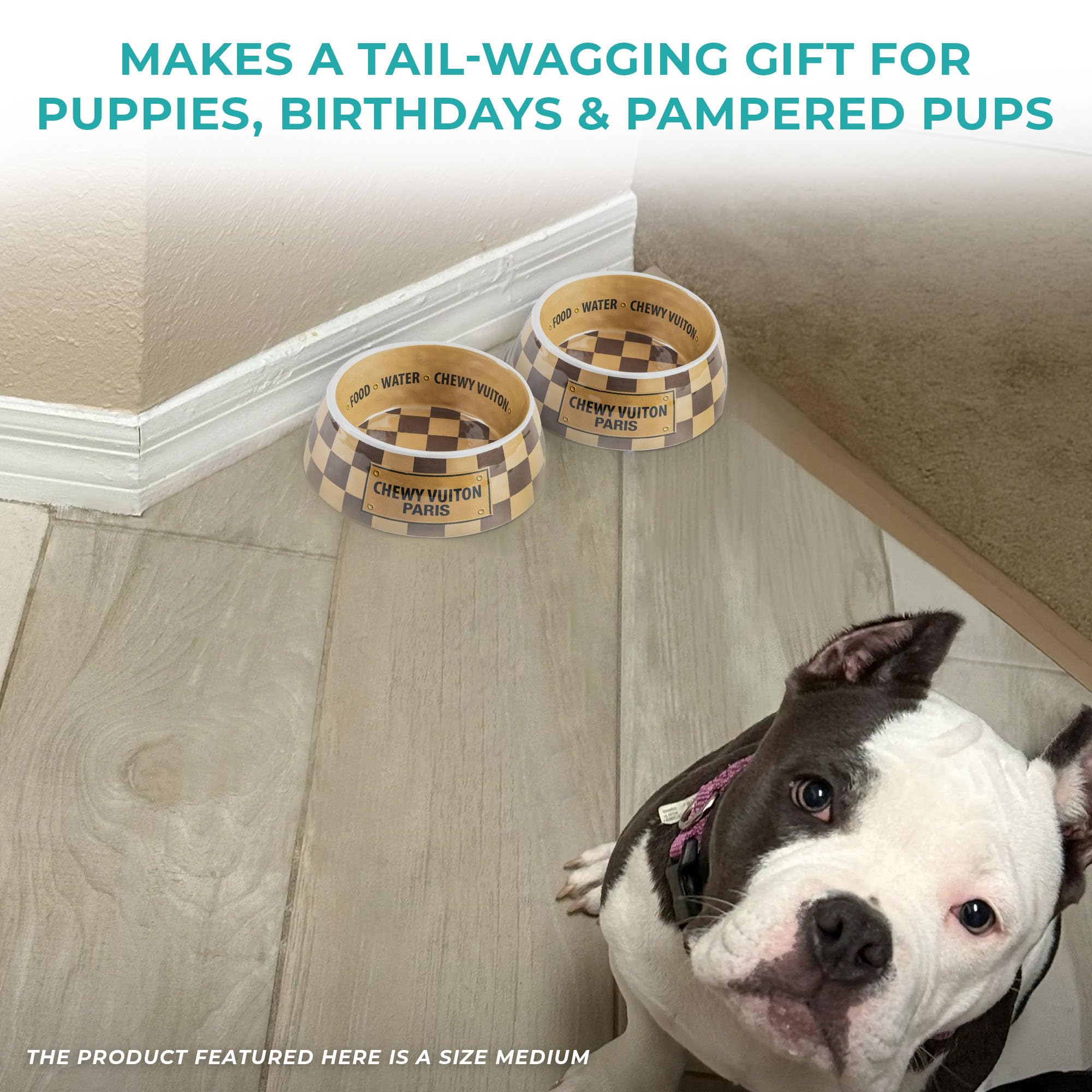 Haute Diggity Dog Checker Chewy Vuiton Dog Bowl, Dog Food & Water