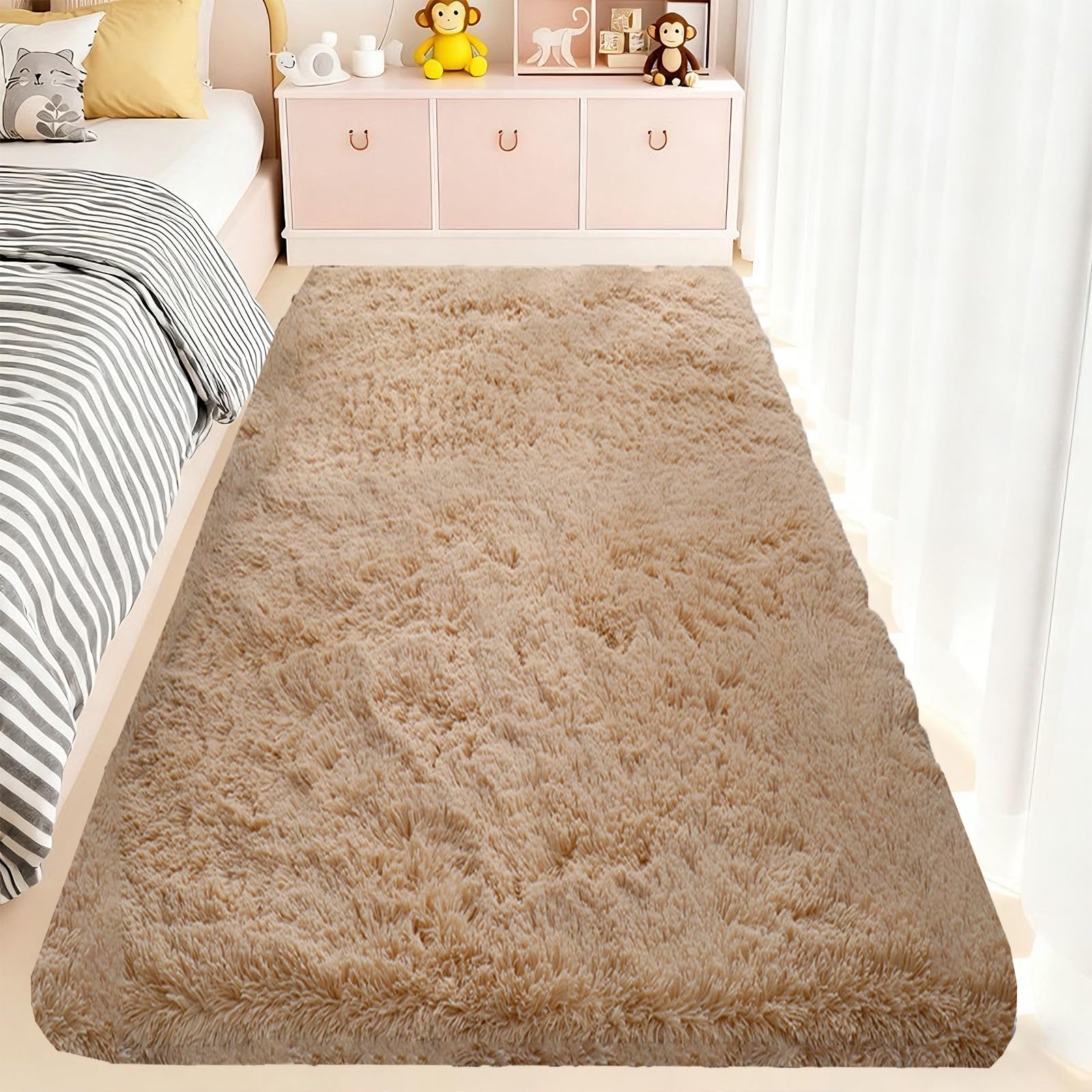 Tapis salon lavable en machine antidérapant beige 260 x 360 cm