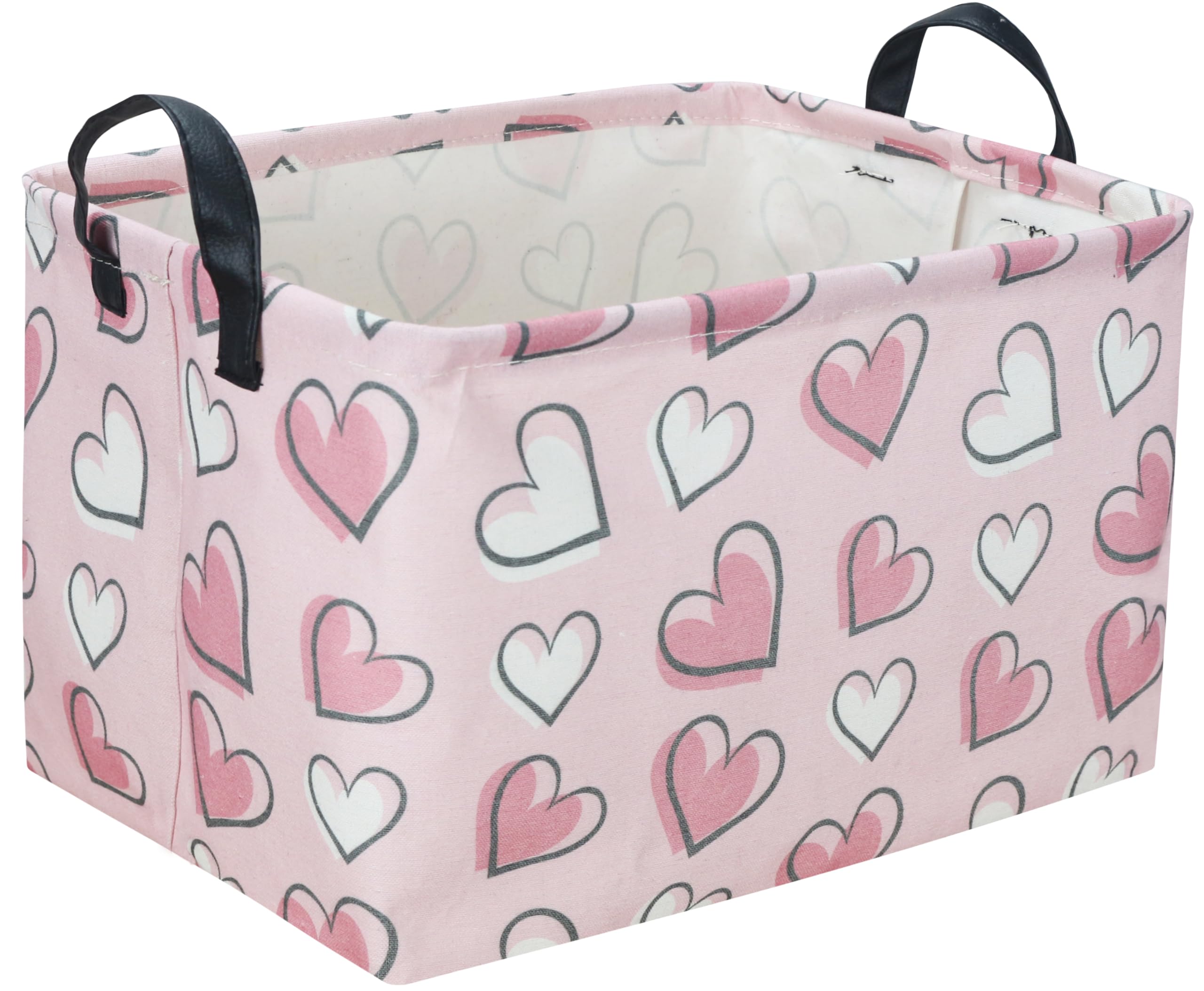 Sanjiaofen Rectangular Kids Heart Storage Organizer - Cute Bin with Handles. Valentine's Day Gift, Girls Room Decor, Toys & Books Basket (Pink Heart)