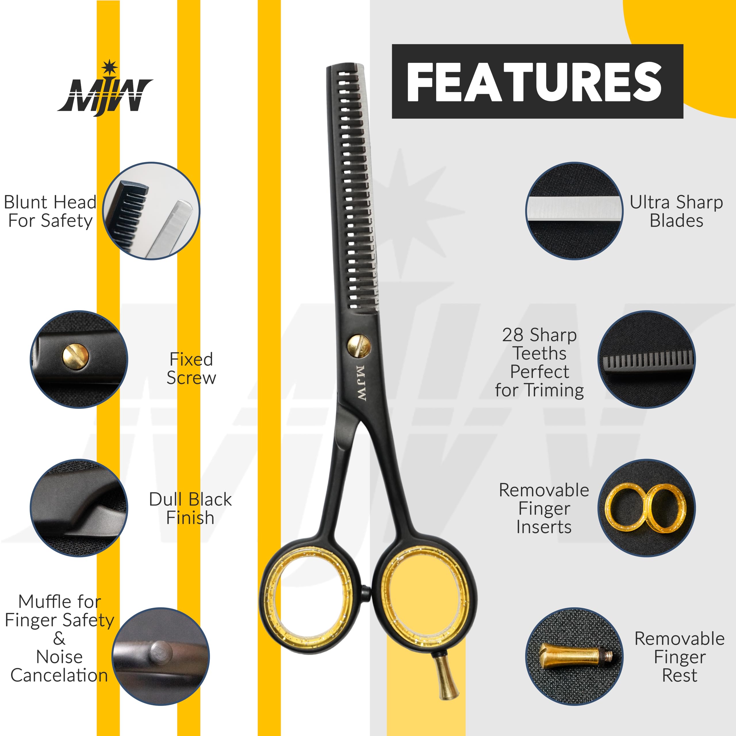 MJW Hair Thinning Scissors, Stainless Steel Hair Cutting Teeth Shears, Professional Barber Hairdressing Blending Shears - Image 3