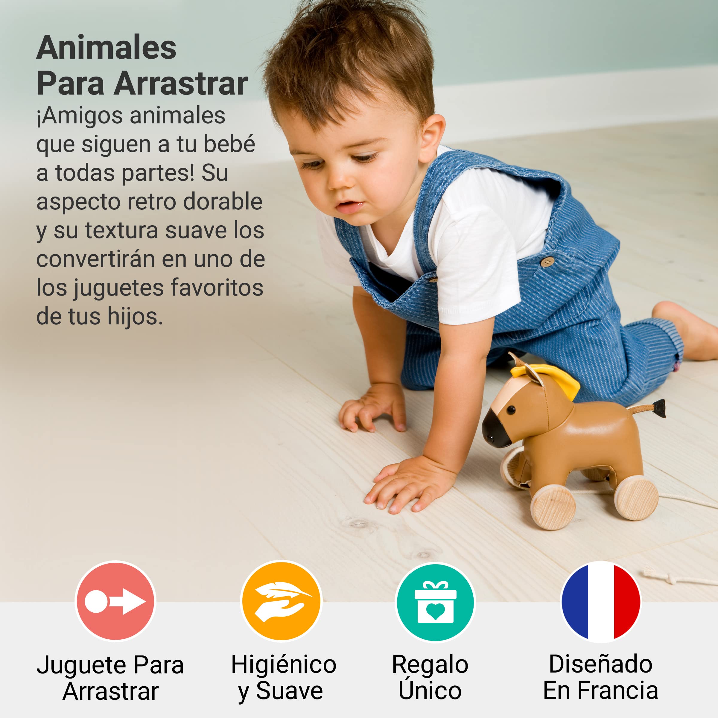 Animales para pasear con Correa de Little Big Friends | Juguete móvil con Correa para bebé | Juguete Tradicional | Fácil de Limpiar | Tejido Seguro para bebés | El Caballo Carlos