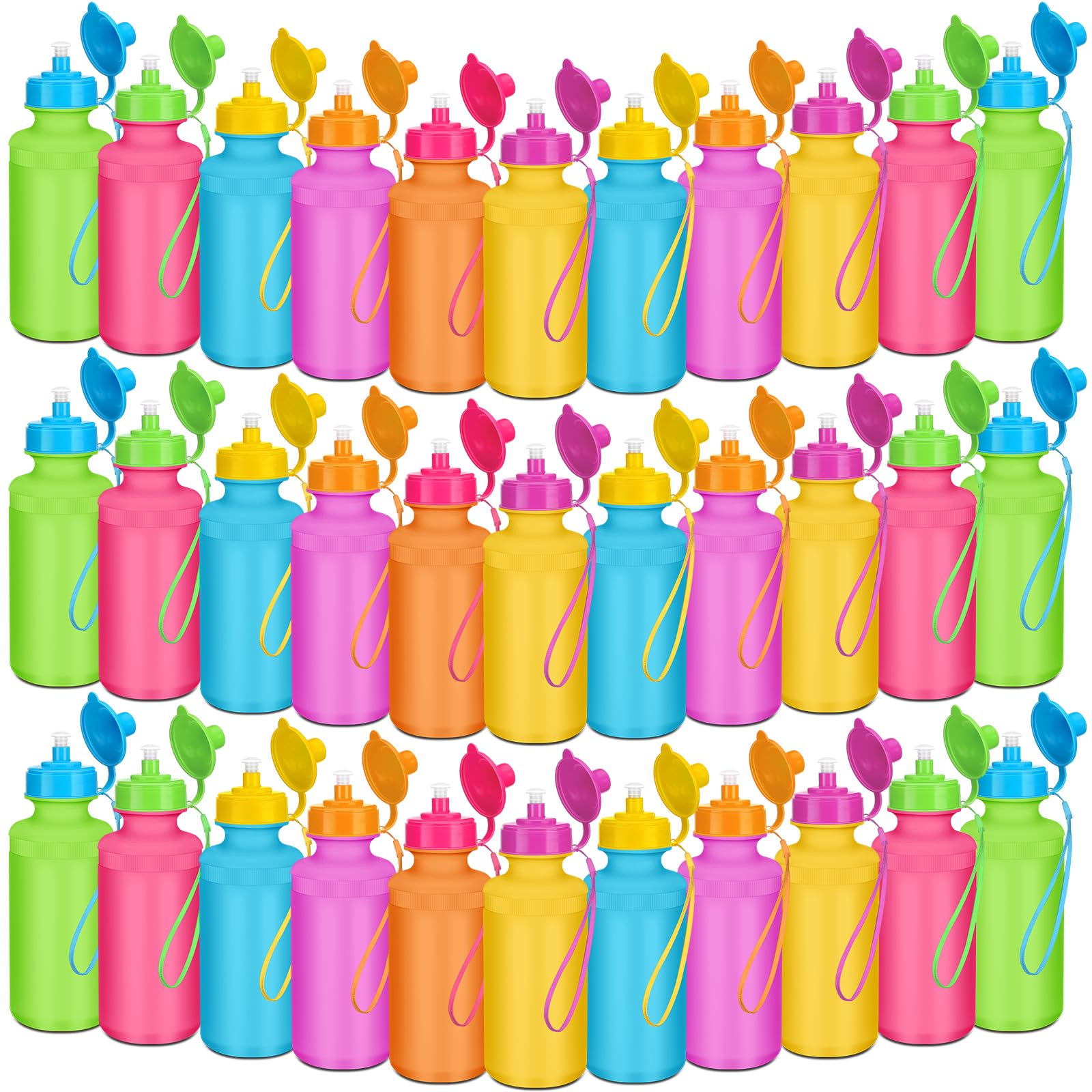 Ziliny 72 Pcs Reusable Water Bottles Bulk 20 oz Squeeze Plastic Sports Water Bottles with Nylon Strap Leak Proof Blank DIY Cups for Travel Hiking
