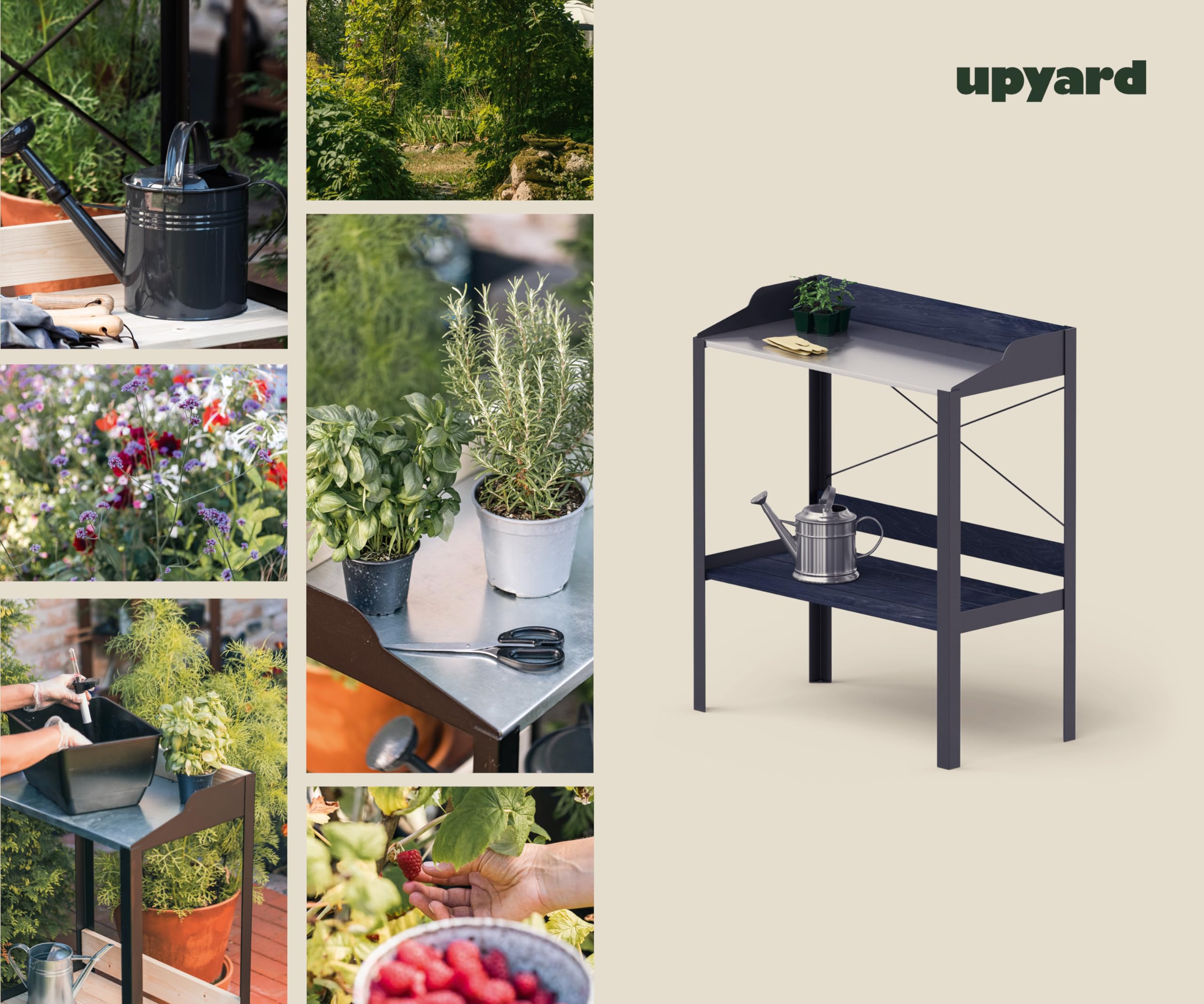 Upyard Planting Table Modern - moderner Pflanztisch aus Naturholz - erhöhter wetterfester Gärtnertisch für Balkon und Garten, 80x39x92, Schwarz
