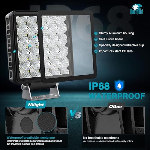 Miniatura 5 de Nilight 2 unidades de 5 pulgadas, 25 LED, haz de inundación, luces cuadradas de trabajo de conducción integradas EMC súper delgadas para todo