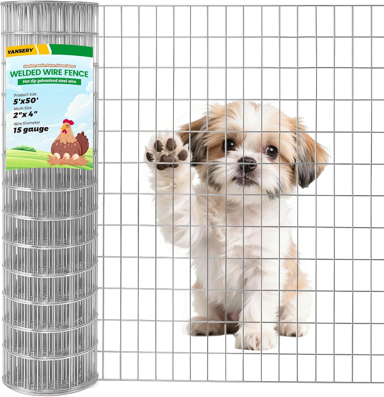 Welded Wire Fence, 4Ft x 50Ft 15Ga Chicken Wire Fencing, Garden Border Fencing Roll Metal Wire Mesh for Yard Vegetable Plant Protection Poultry Netting
