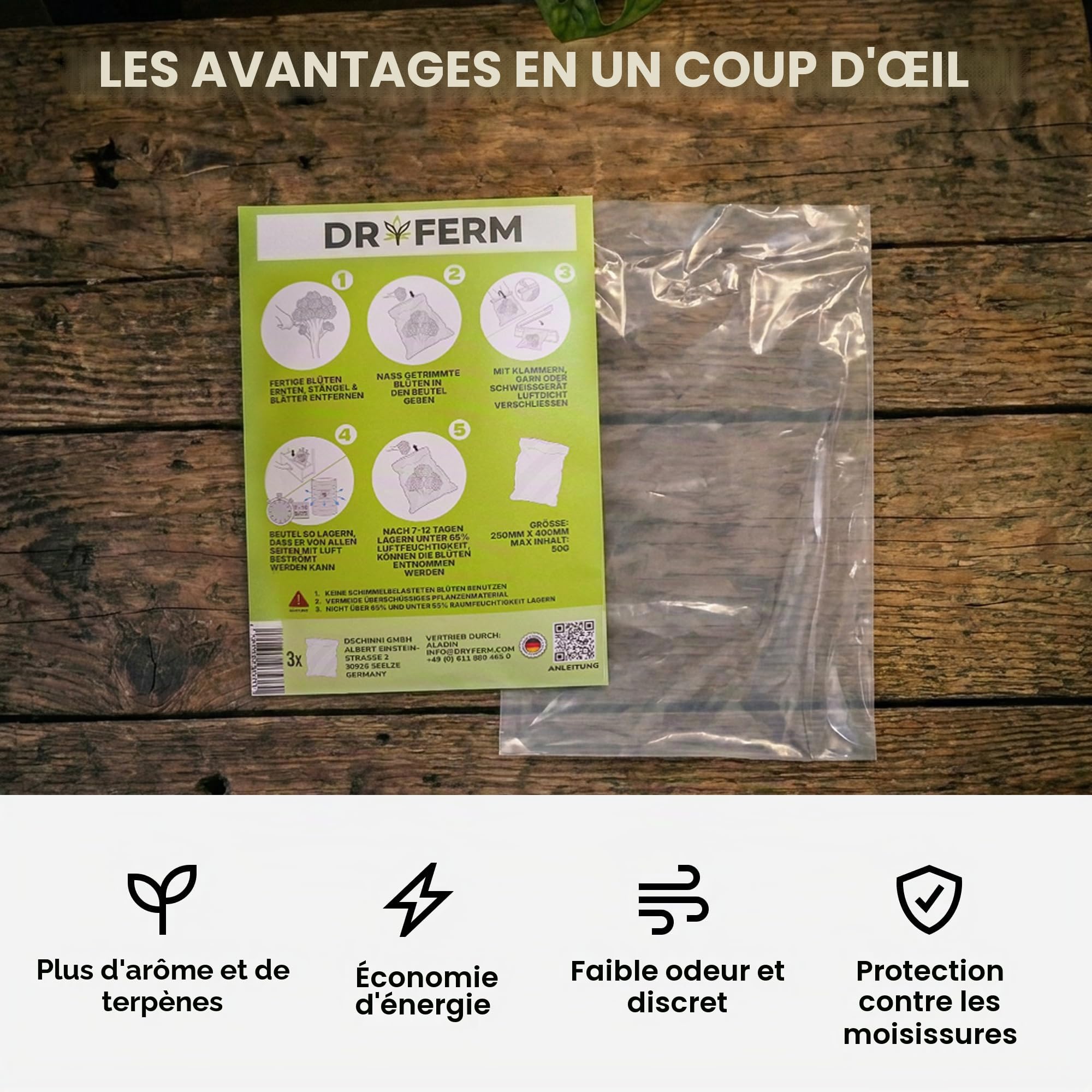 Dschinni DryFerm Curing Bags Lot de 3 sacs de séchage (30 x 50 cm) avec film Weedmaster – 55 % RLF pour herbes et fleurs, protection contre l'oxydation | Sacs étanches de qualité supérieure avec film de protection UV