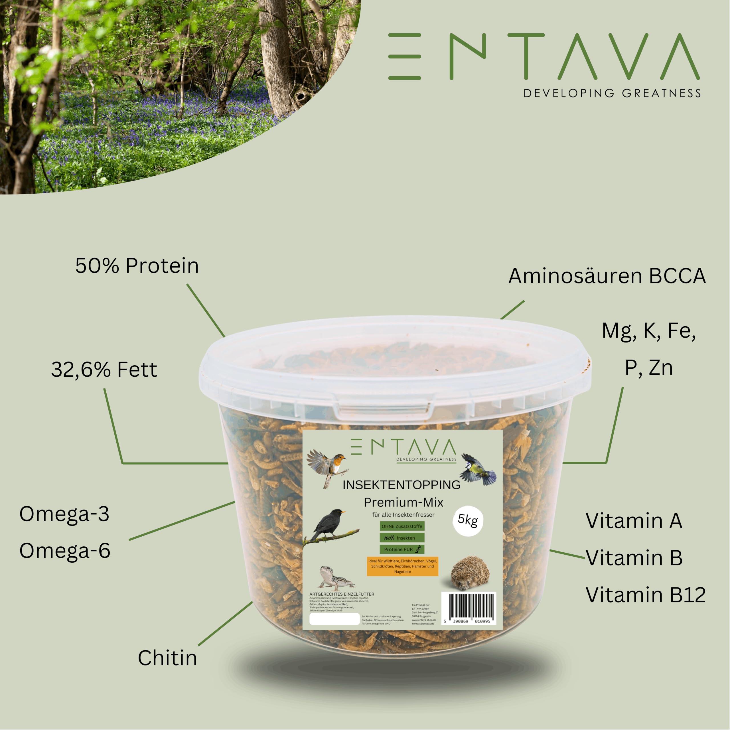 Insektentopping Premiummix (5kg) Natürliches Proteinfutter für Reptilien, Vögel, Zierfische, Schildkröten & Nagetiere