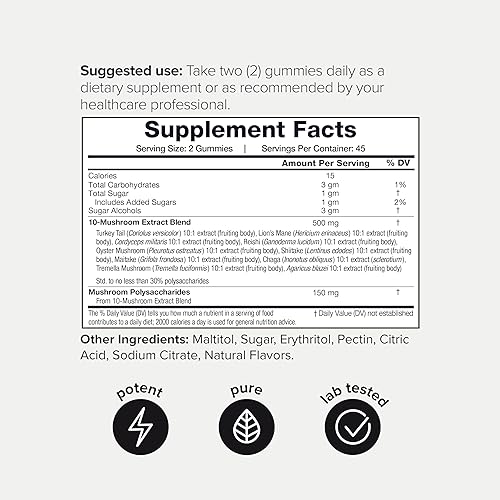 Miniatura 2 de Gomitas de hongos, extracto 10:1 de ultra alta potencia con melena de león, chaga y reishi, potente mezcla de 10 hongos, probada en laboratorio de