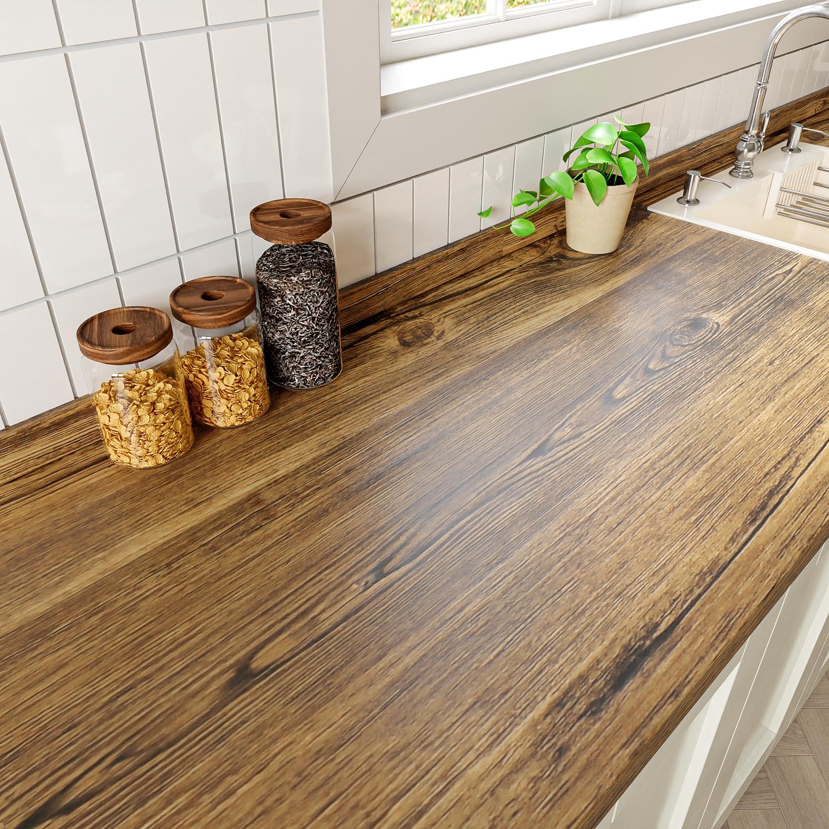 YENHOME Grande Taille Papier Peint Bois Marron Brun 81x300cm Revêtement Plan de Travail Adhesif Cuisine Brun Papier Peint Autocollant Bois Film Adhesif pour Meuble Cuisine Table Armoire Porte Placard