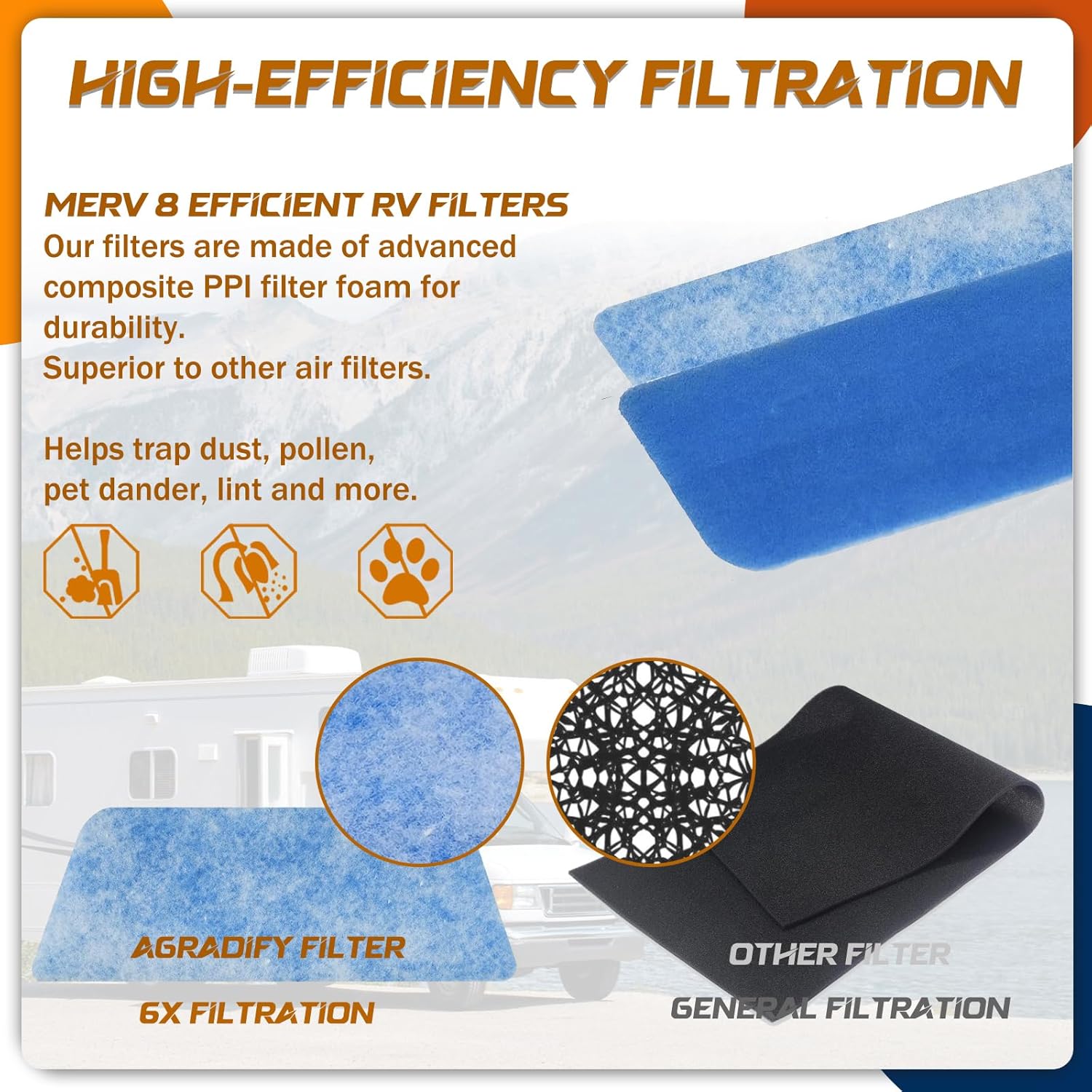 6 Pack RV Air Filter 6" X 16.5" RV AC Filter Compatible with Coleman Mach Air Conditioner Vent MERV 8 Rated RV Air Filter Replacement Unit