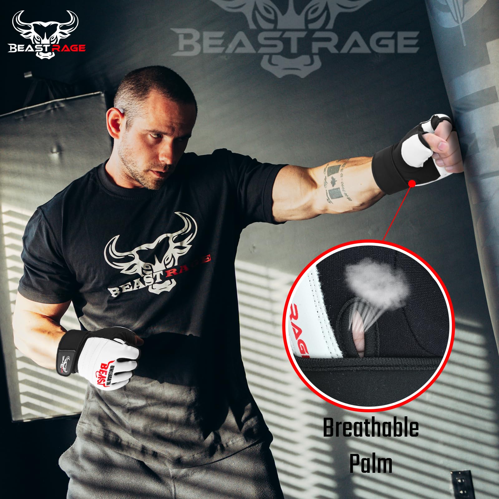 BEAST RAGE Rękawice bokserskie MMA Kickboxing Muay Thai półpalcowe