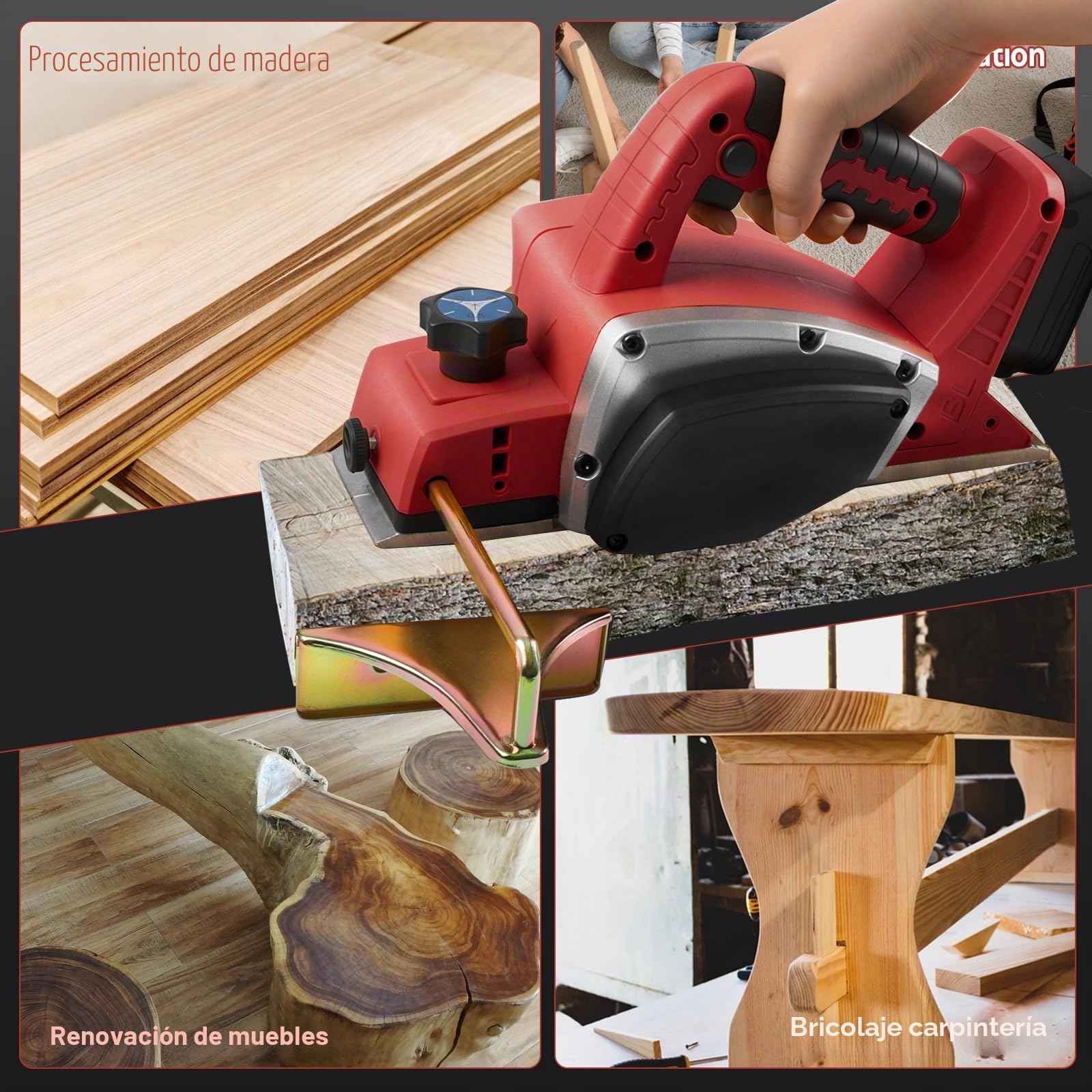 Planadora eléctrica inalámbrica de mano compatible con batería Milwaukee 18V, 15000RPM Planadora de madera de energía sin cepillo para carpintero de trabajo de madera (Red)