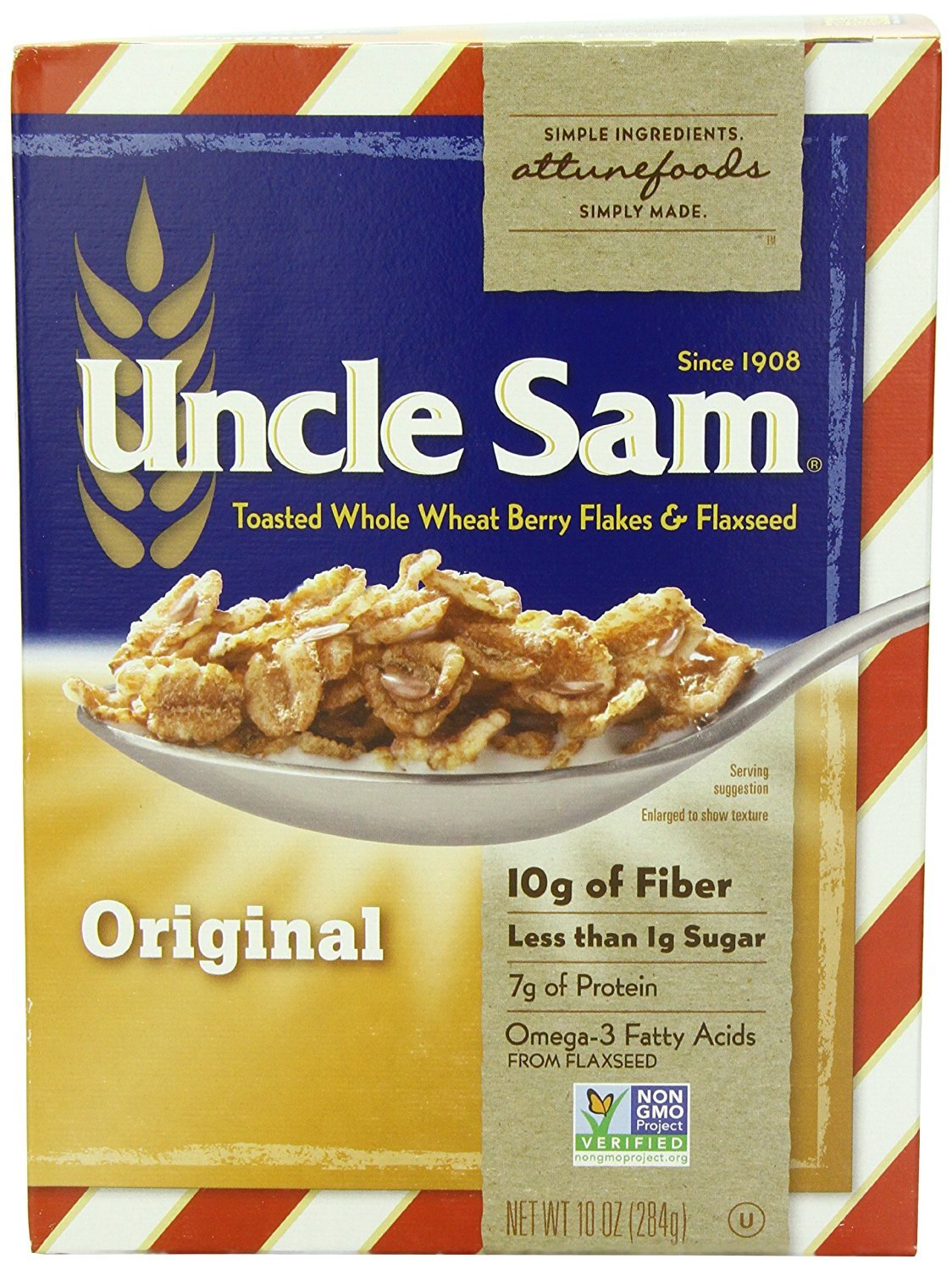 Uncle Sam Toasted Whole Wheat Berry Flakes & Flaxseed Original Cereal, 10-Ounce Boxes (Pack of 6)