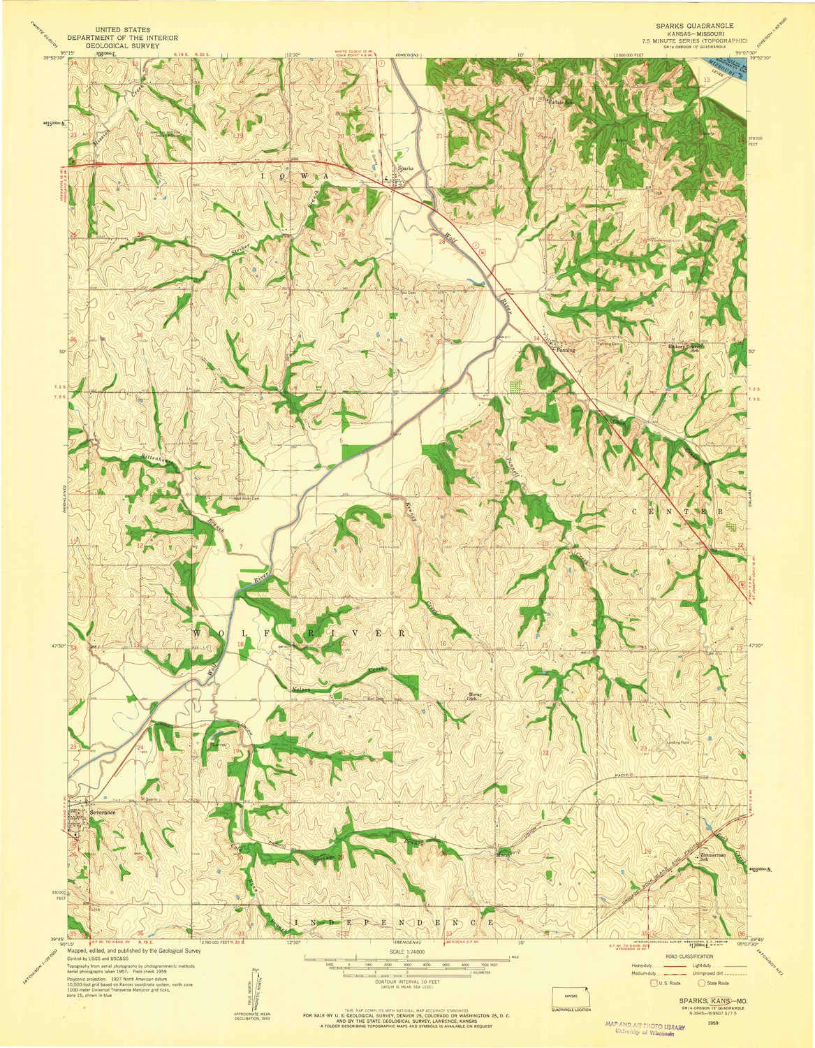 Sparks KS topo map, 1:24000 Scale, 7.5 X 7.5 Minute, Historical, 1959, Updated 1960, 27.08 x 21.06 in