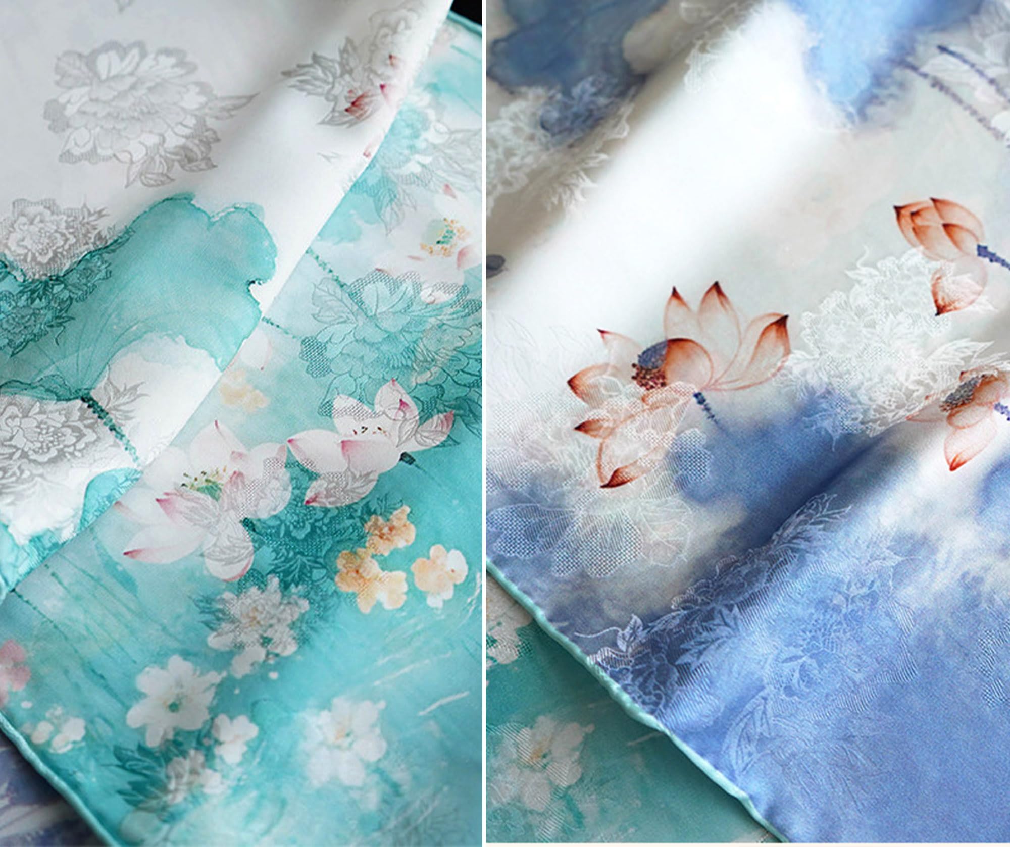 HangErFeng Sciarpa di seta Peonia Jacquard Lotus Stagno Stampa Scialle Reversibile 1666