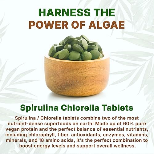Miniatura 4 de Go Nutra Comprimidos orgánicos de espirulina Chlorella mezcla 5050  Superalimento denso en nutrientes  Proteína vegana, clorofila, enzimas  500 mg