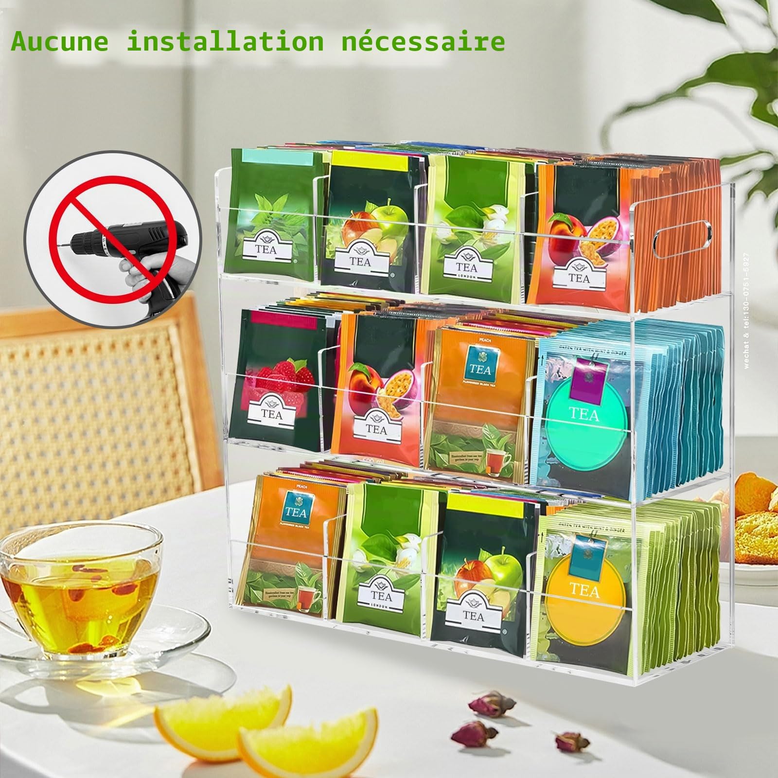 mumisuto BoîTe De Rangement Pour Thé Et Sachets De Thé, BoîTe à Thé En Acrylique Transparent avec 12 Compartiments, éTagèRe Verticale De Rangement Pour Sachets De Thé Pour Le Salon, Le Bureau