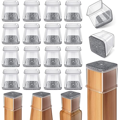 24 Pcs Chair Leg Floor Protectors Square, Silicone Felt Furniture Leg Pads Caps Covers for Hardwood Floors (Fit:1.03"-1.6")