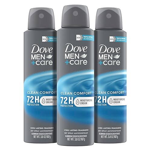 Dove Men+Care Desodorante antitranspirante Dry Spray Clean Comfort 3 unidades para hombres, protección contra el sudor y el olor de 48 horas con