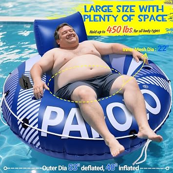 Pool Float Adult, Inflatable River Tube Float, River Tubes for Floating Heavy Duty with Mesh Bottom, Comfortable Backrest & 2 Cup Holders & Durable Grab Handles,450 lbs Weight Capacity