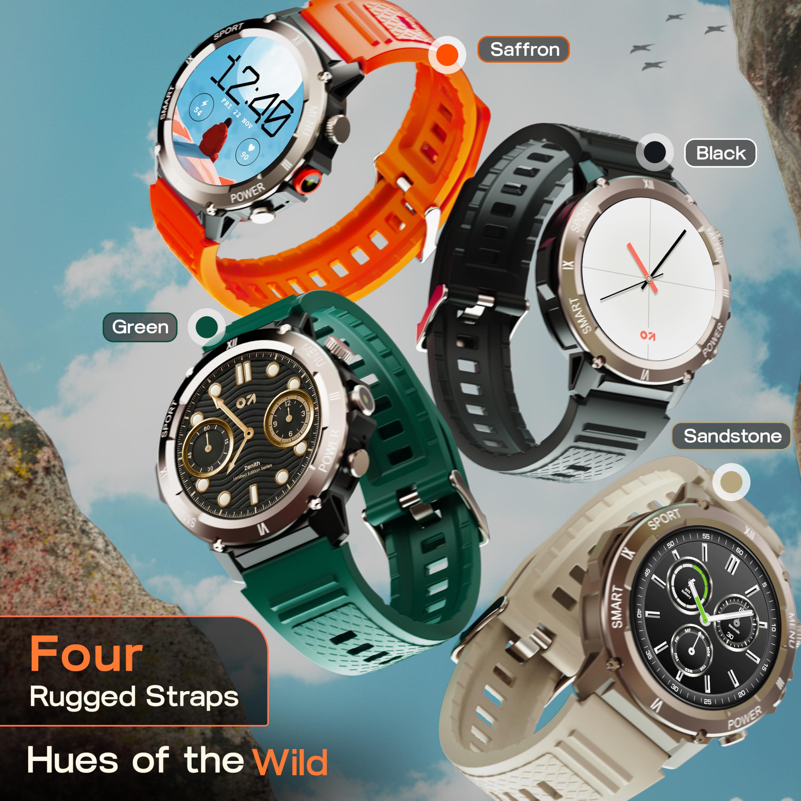 GOBOULT Newly Launched Tuff Hawk Smart Watch 1.39'' HD Display, BT Calling, Working Crown, 150+Watchfaces, 450 Nits Brightness, AI Voice Assistant, SpO2 Monitoring (Green) (Green) — Amazon image 14