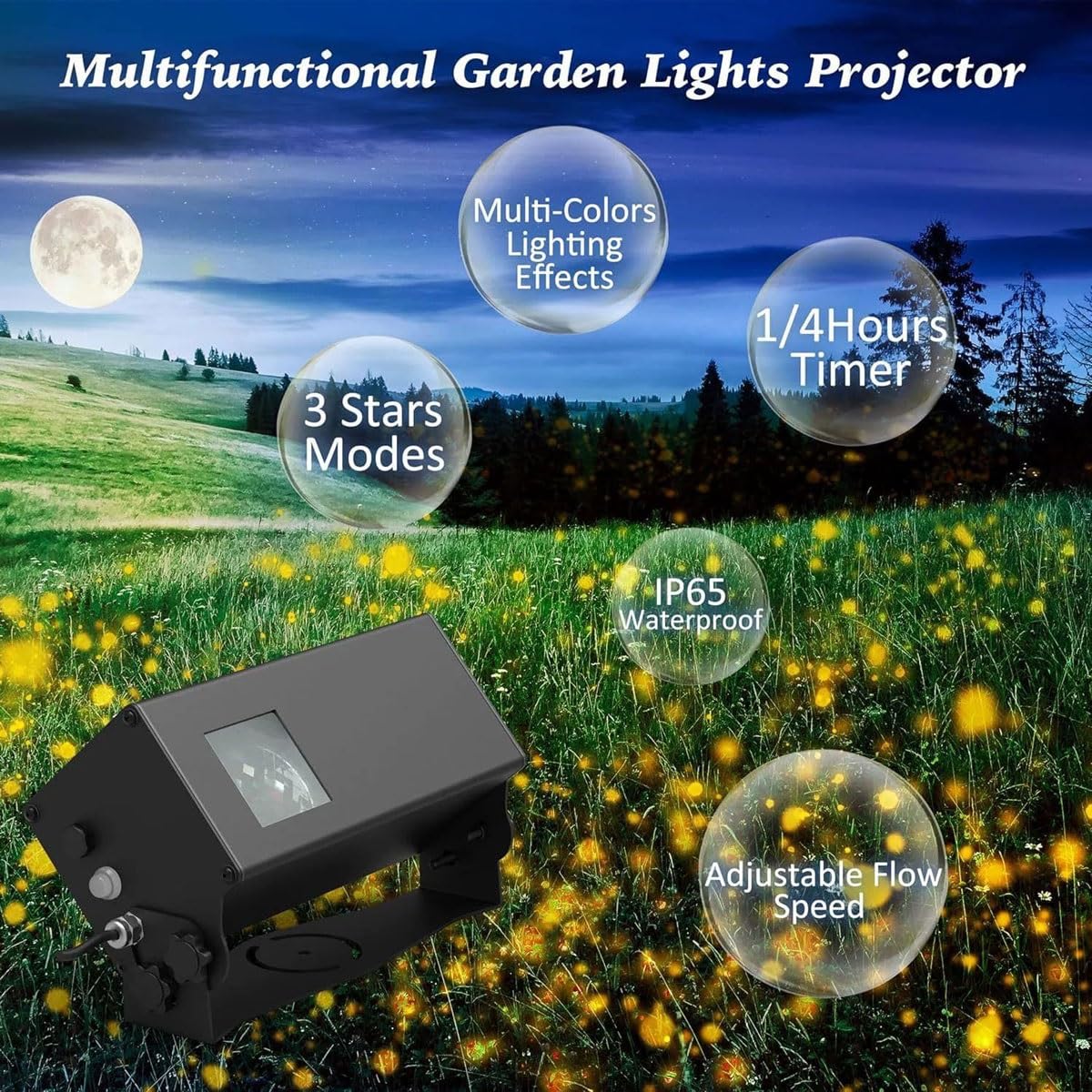 Proiettore di stelle da giardino, luce mobile Firefly con telecomando, distanza di proiezione 5-20 m, copre un'area di 50-300㎡ per uso esterno