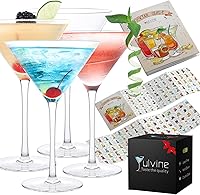 Vista 1 de Juego de 4 vasos grandes de Martini soplados a mano de 10 onzas, vasos de cristal con guía de cócteles, para Margarita, gigante, espresso, postre