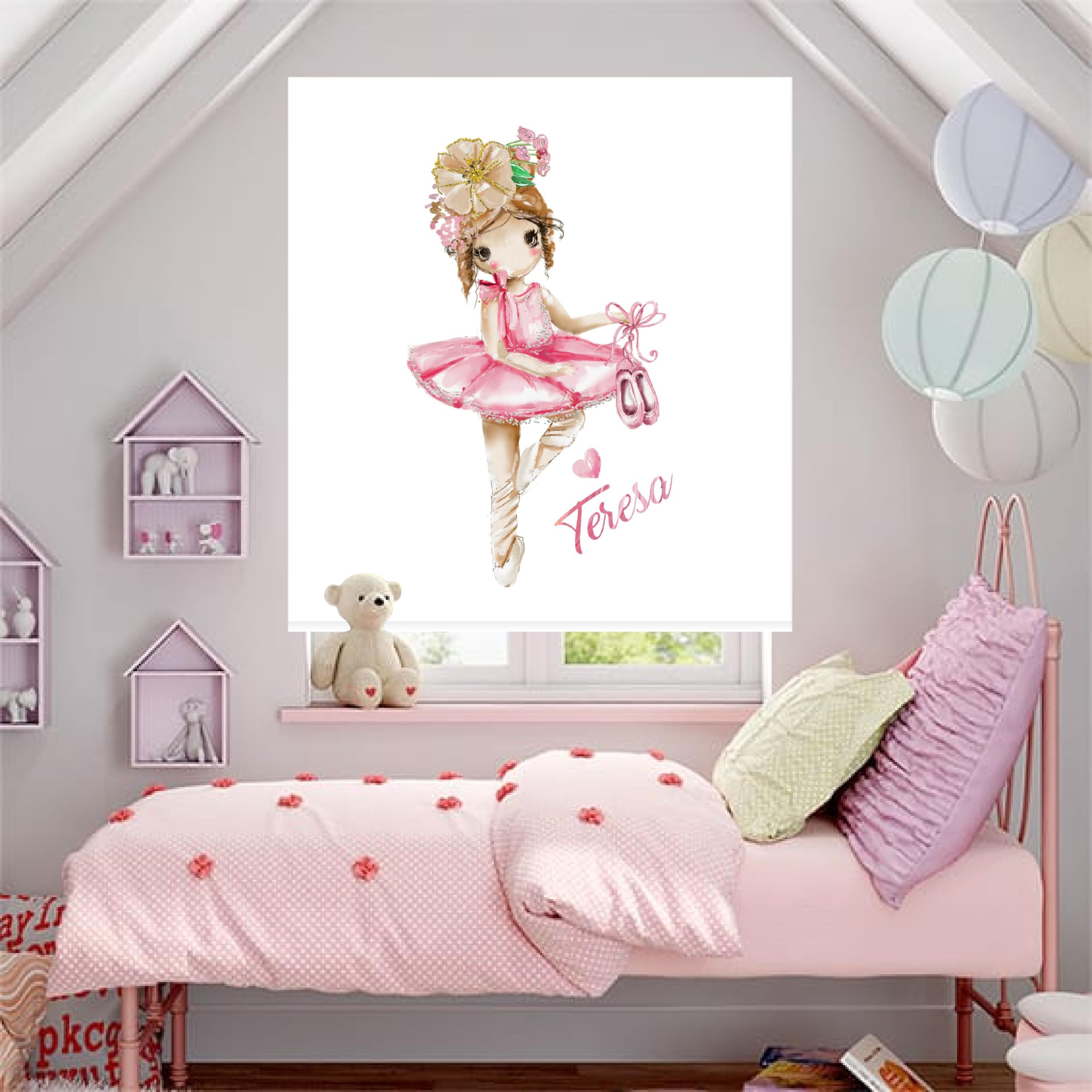 Estores infantiles niña personalizados, Estor infantil dibujos Bailarina T-rsa-. Estor enrollable translucido habitación niña. Cortinas y estores infantiles (140x170)