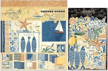 Graphic 45 Scenic Route Decorative Papers - 8x8 Paper Pack and Ephemera Die-Cuts