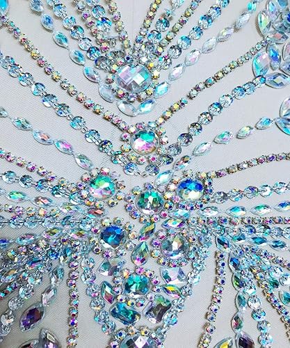 Miniatura 4 de Nuevos parches de cuerpo completo hechos a mano apliques de diamantes de imitación en red nude Clear AB Color Crystal Stone Beads para vestido (AB)