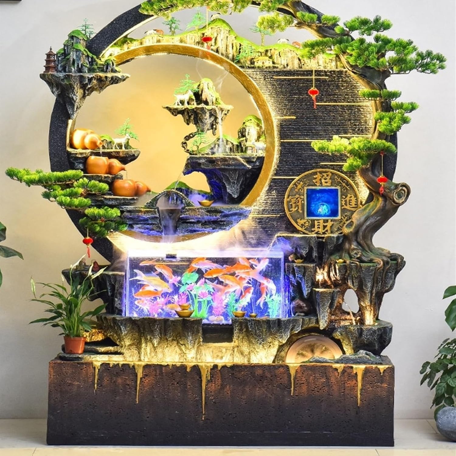 Fountain Large Floor Standing Fountain with Rockery, Entrae Water Feature Wall Screen, Living Room Floor Decorative Ornaments, Suitable for Living Room, Entrae, Balcony, Cour, One Color, Small-A