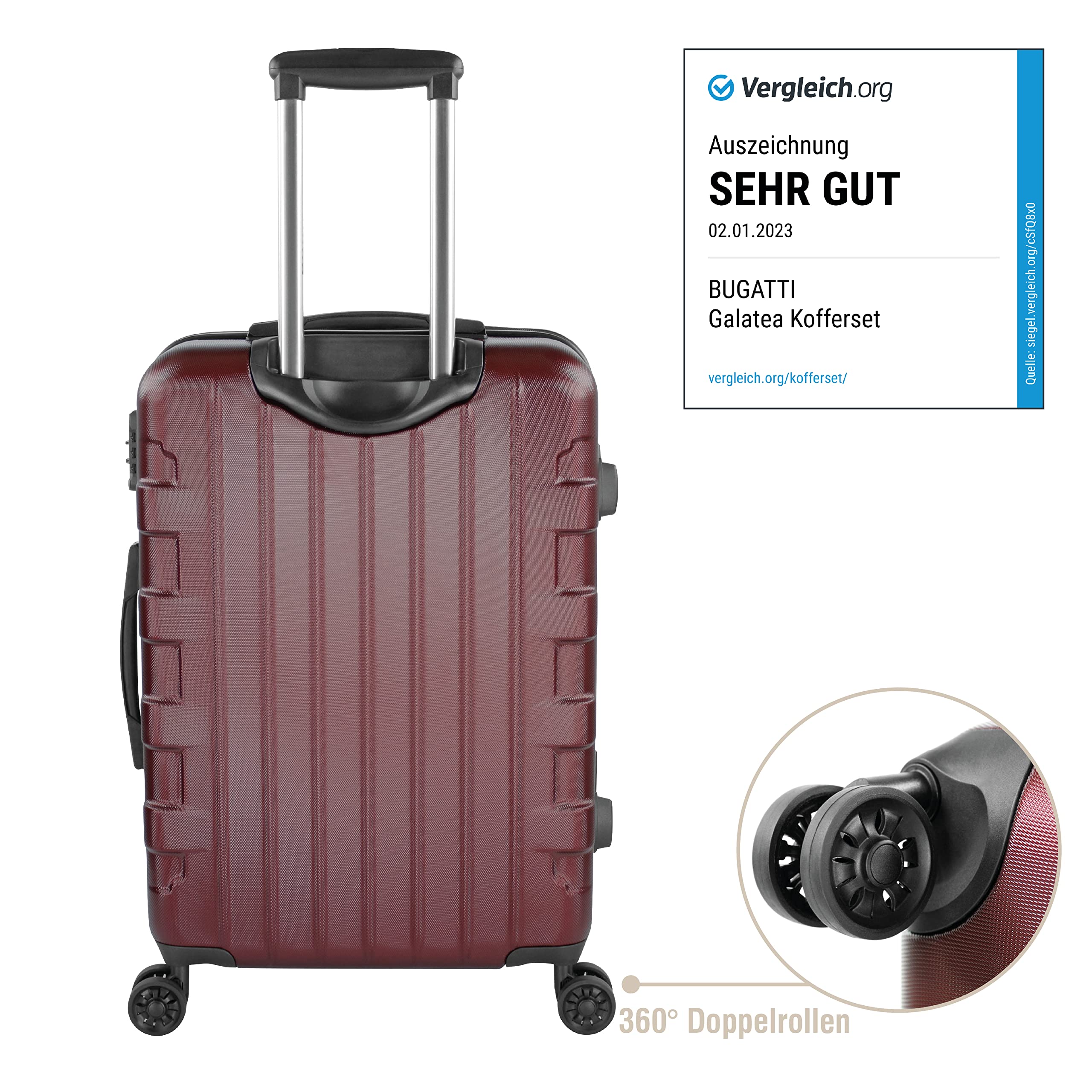 bugatti Galatea valigia rigida 66x47x26,5 cm - 65L, 4 ruote con chiusura a combinazione TSA, rosso
