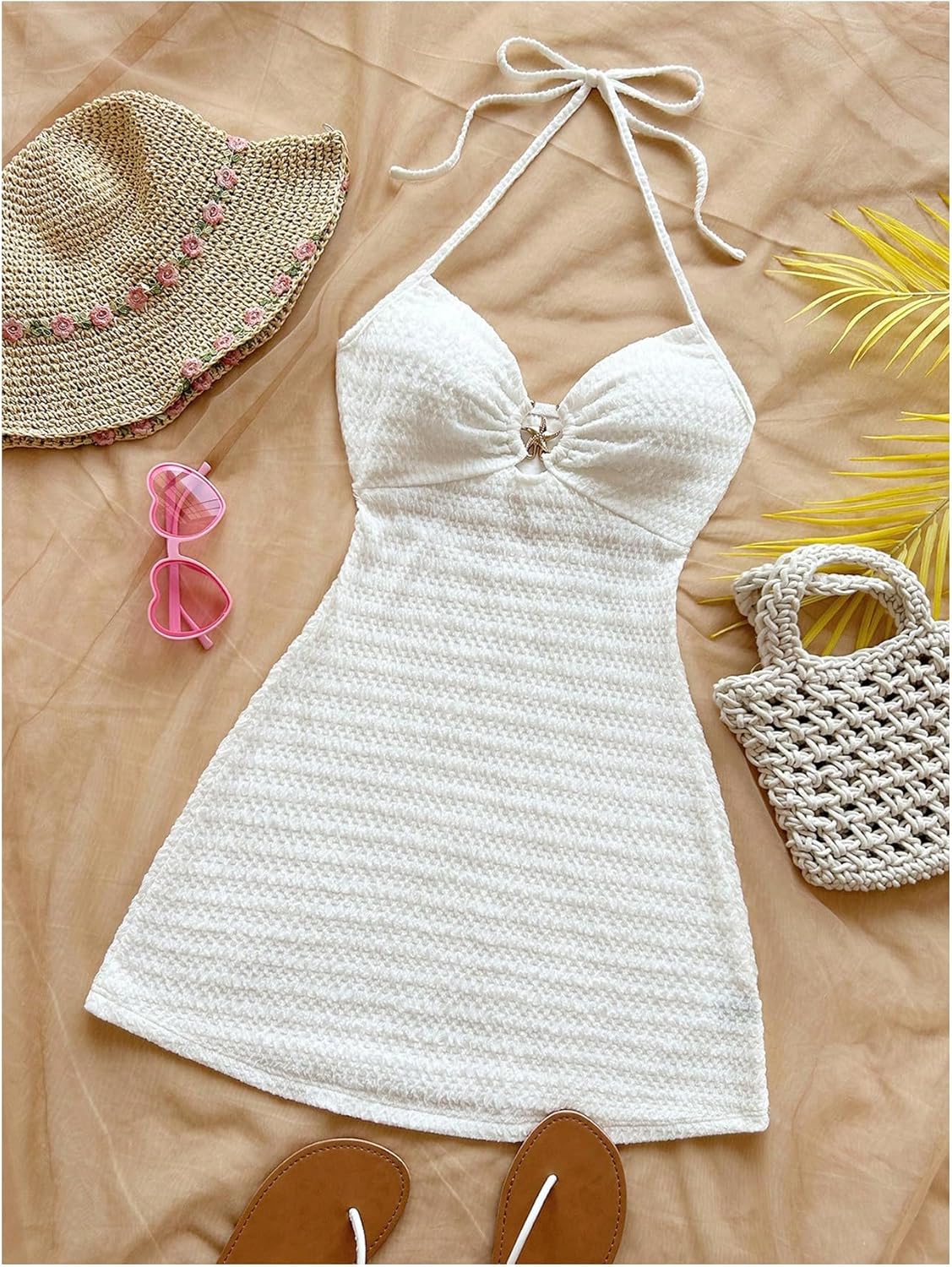 MakeMeChic Women's Summer Vacation Dress Backless Beach Dress Y2k Halter Mini Dresses Sundress - Image 3