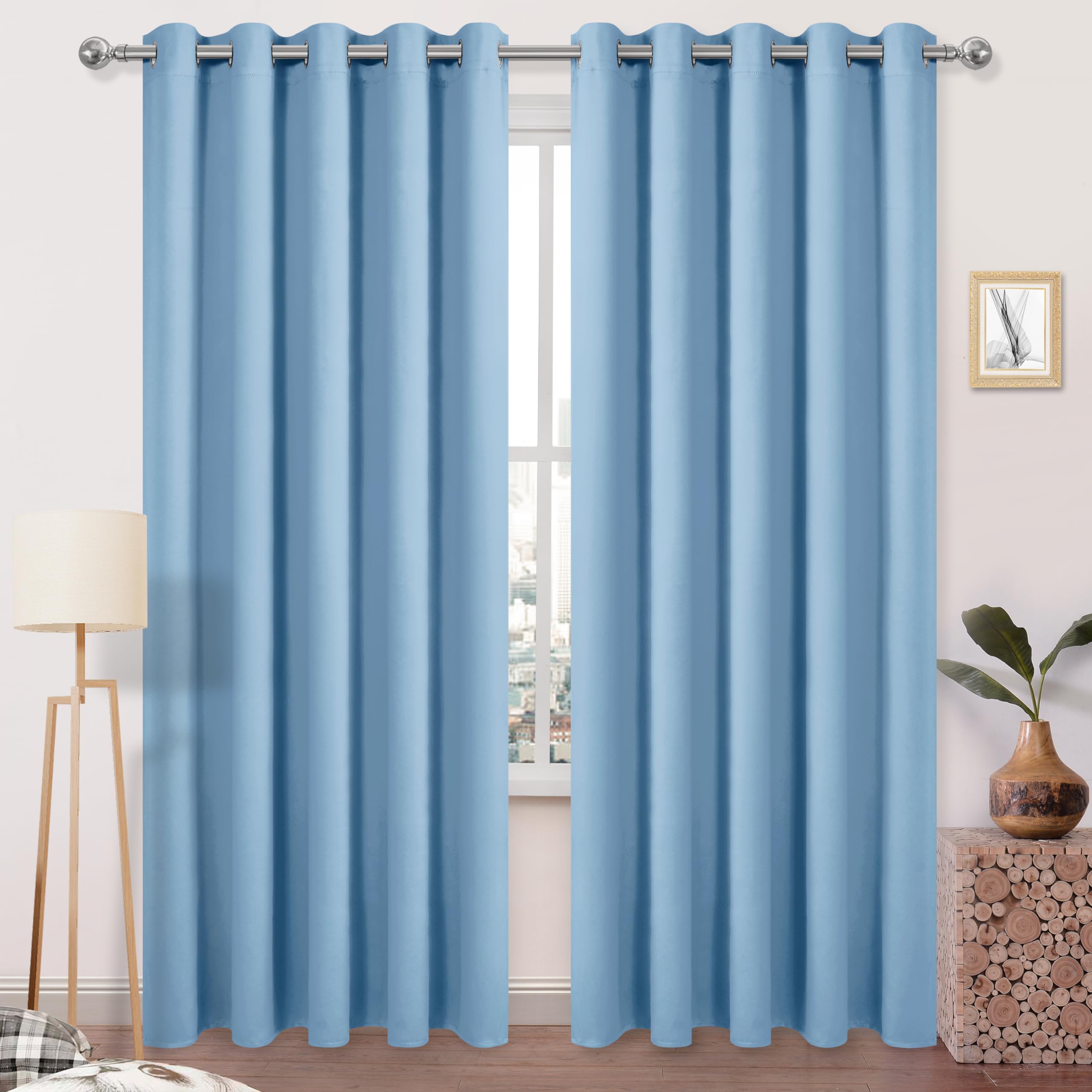 DWCN Blackout Curtains Room Darkening Thermal Insulated Grommet Light Blocking Curtain for Bedroom Living Room 60 x 84 Inches Long, Set of 2 Panels, Light Blue — image 1