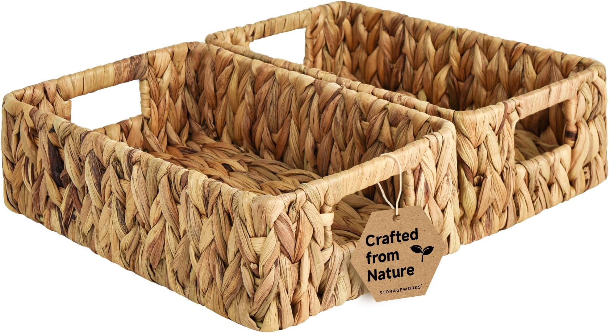 Water Hyacinth Baskets, Small Wicker Baskets for Organizing in Living Room and Shelf, 2-Pack