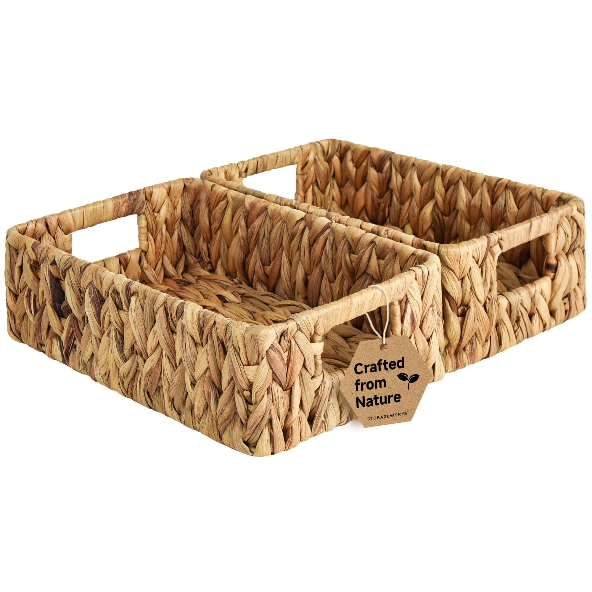 StorageWorks Water Hyacinth Baskets, Small Wicker Baskets for Organizing in Living Room and Shelf, 2-Pack