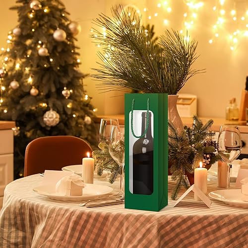Miniatura 49 de Tioncy 24 bolsas de regalo de botella de vino individual de Navidad, bolsas de champán para bodas a granel con ventana transparente, cajas Negro