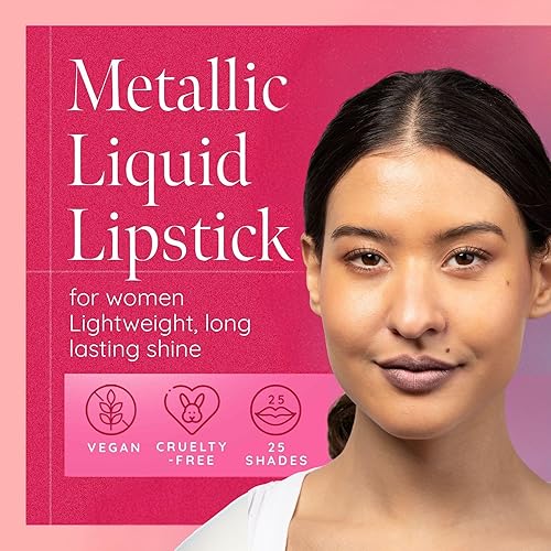 Miniatura 3 de Aromi Lápiz labial líquido metálico  Color de labios marrón claro nude para mujer, de larga duración, acabado brillante, vegano, hecho a mano