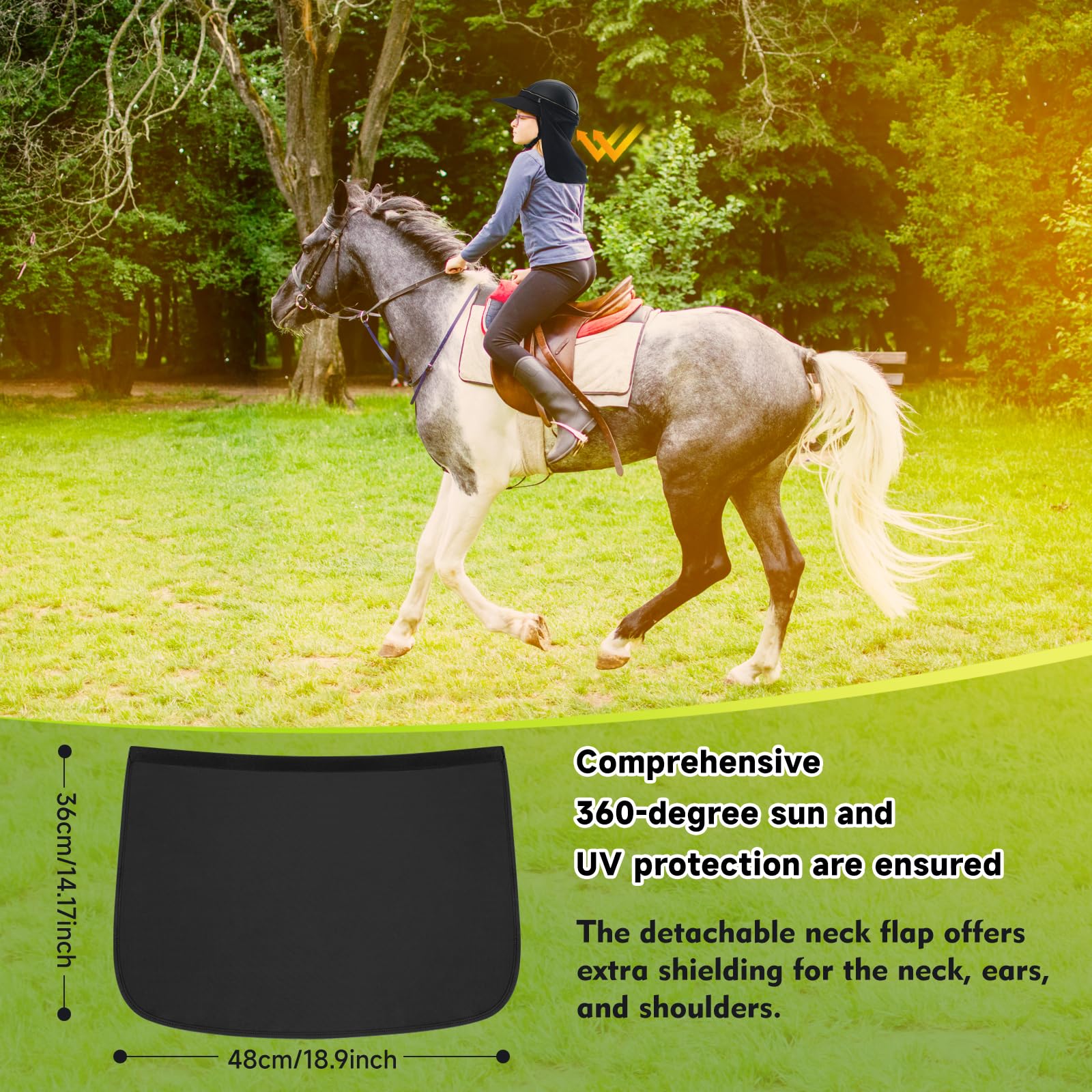 Tontron Visera para casco de equitación, parasol para casco con solapa extraíble para el cuello