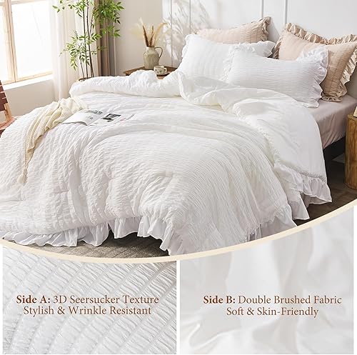 Miniatura 5 de JOLLYVOGUE King Size Comforter Set, White Seersucker 3 Pieces Comforters King Size, Lightweight & Fluffy Bedding Sets King for All Season with 1