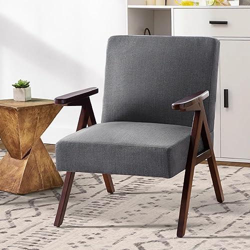 HUIMO Sillón de madera maciza, silla auxiliar, silla de siglo moderno, silla de acento copetudo, silla de lectura, sillas para sala de estar, silla