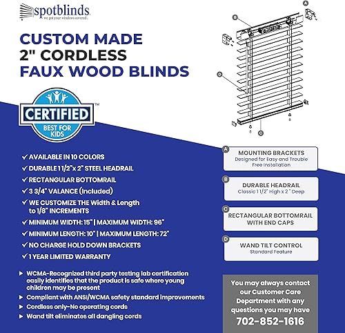 Miniatura 4 de Persiana inalámbrica de madera sintética de 2 pulgadas, hecha a medida, color blanco e impreso de grano real (84 pulgadas a 95 78 pulgadas a 10