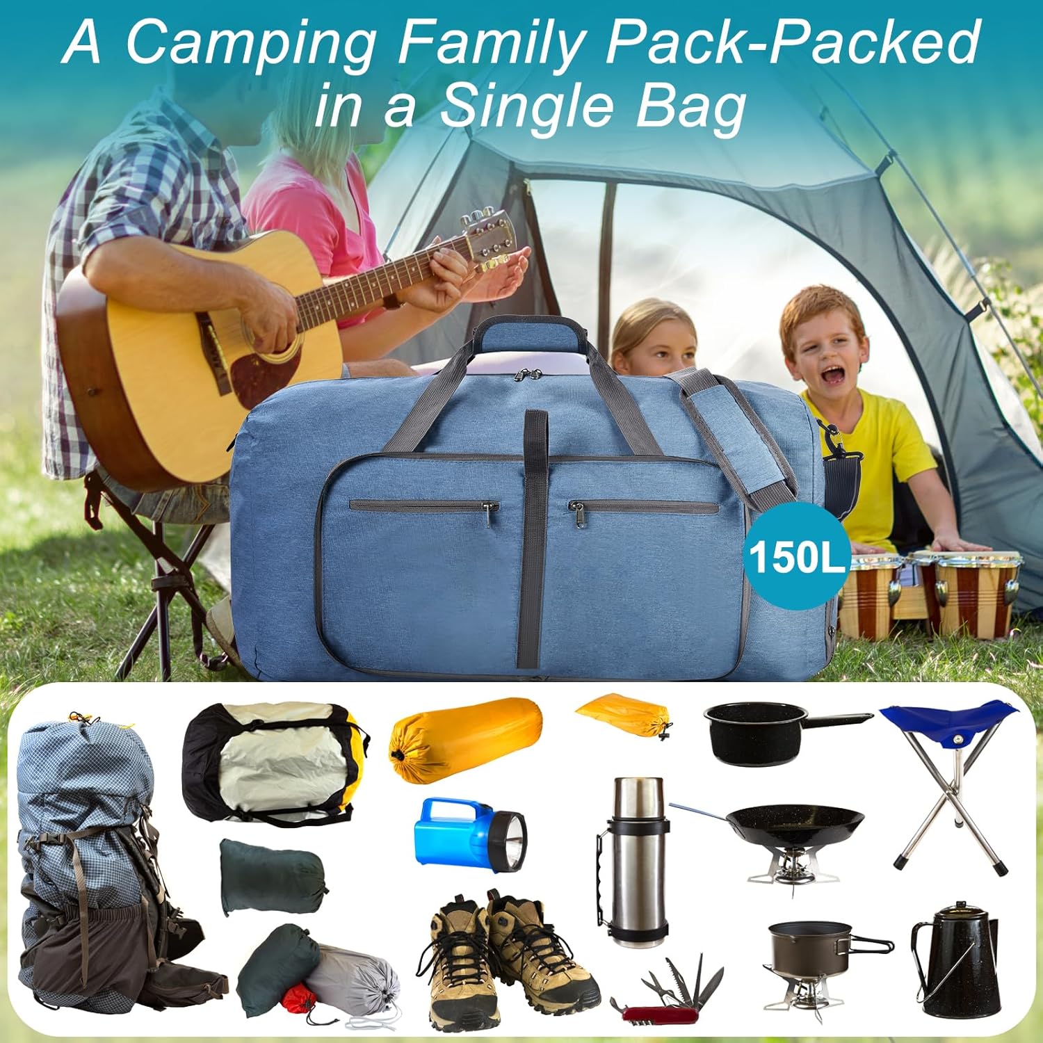 Felipe Varela Duffle Bag with Shoes Compartment and Adjustable Strap,Foldable Travel Duffel Bags for Men Women,Waterproof Duffel Bags - Image 5