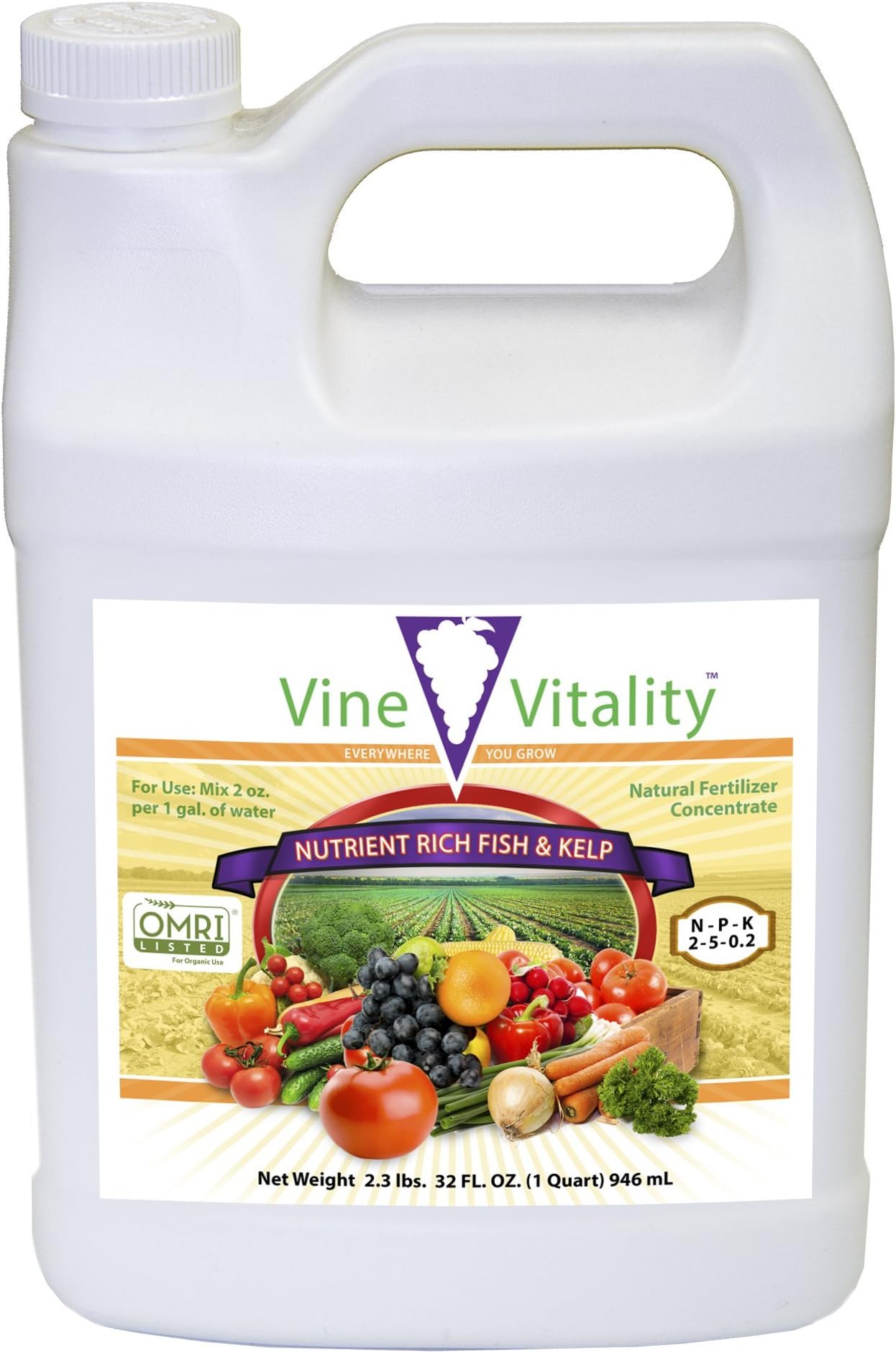 Nutrient Rich Fish & Kelp Liquid Fertilizer Concentrate - OMRI Listed, 32oz.