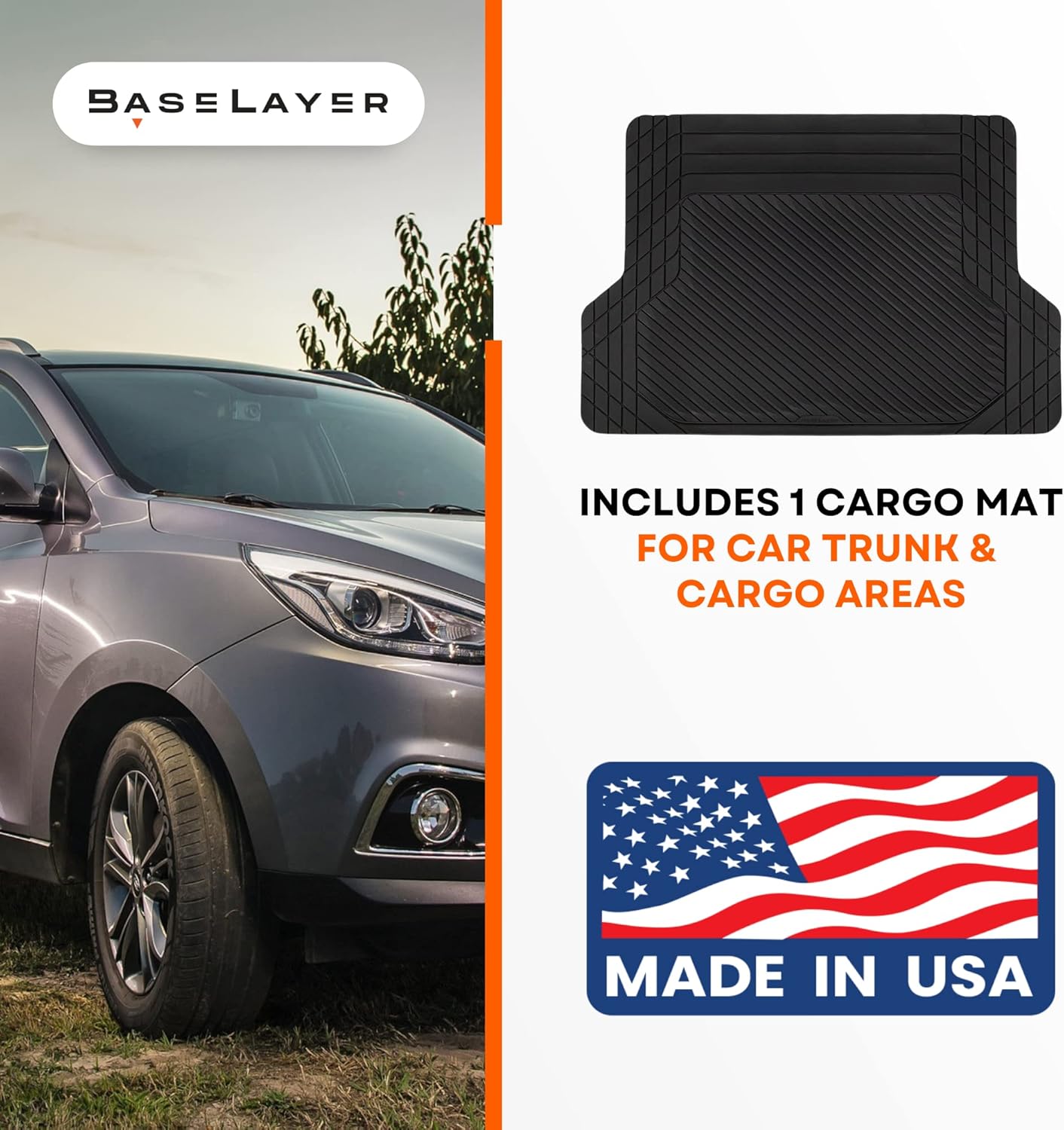 BaseLayer Cut-to-Fit™ Black Cargo Liner Mat - Universal Waterproof Floor Mats for Most Vehicles, Durable All-Weather Mats - Made in USA