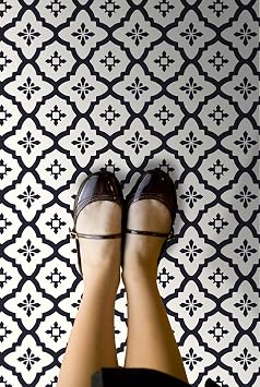 FloorPops Comet Peel and Stick Floor Tiles, Black, Geometric Vinyl Floor Tiles, Water Resistant, 12 in x 12 in, Pack of 10