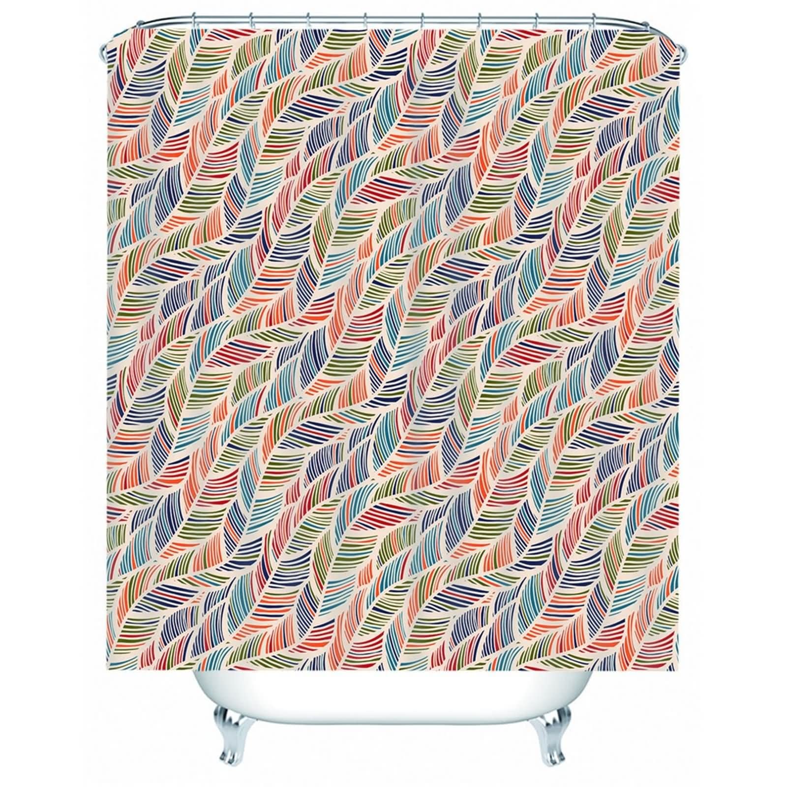 Badewannenvorhang Waschbar, Badewannenvorhang Anti Schimmel Blätter Spiralmuster Bunt 180X180cm für Badezimmer