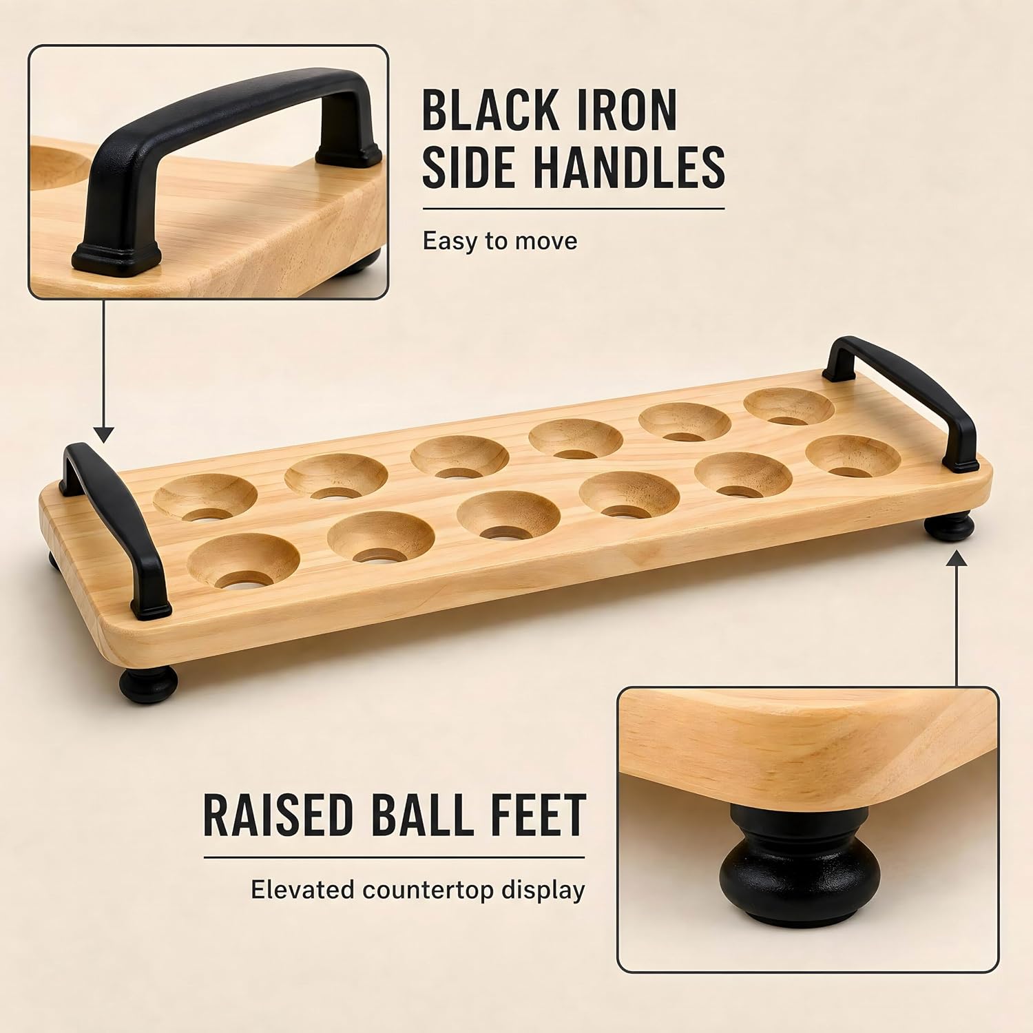 Wooden Egg Holder for Countertop, 12 Egg Tray, Farmhouse Fresh Egg Storage
