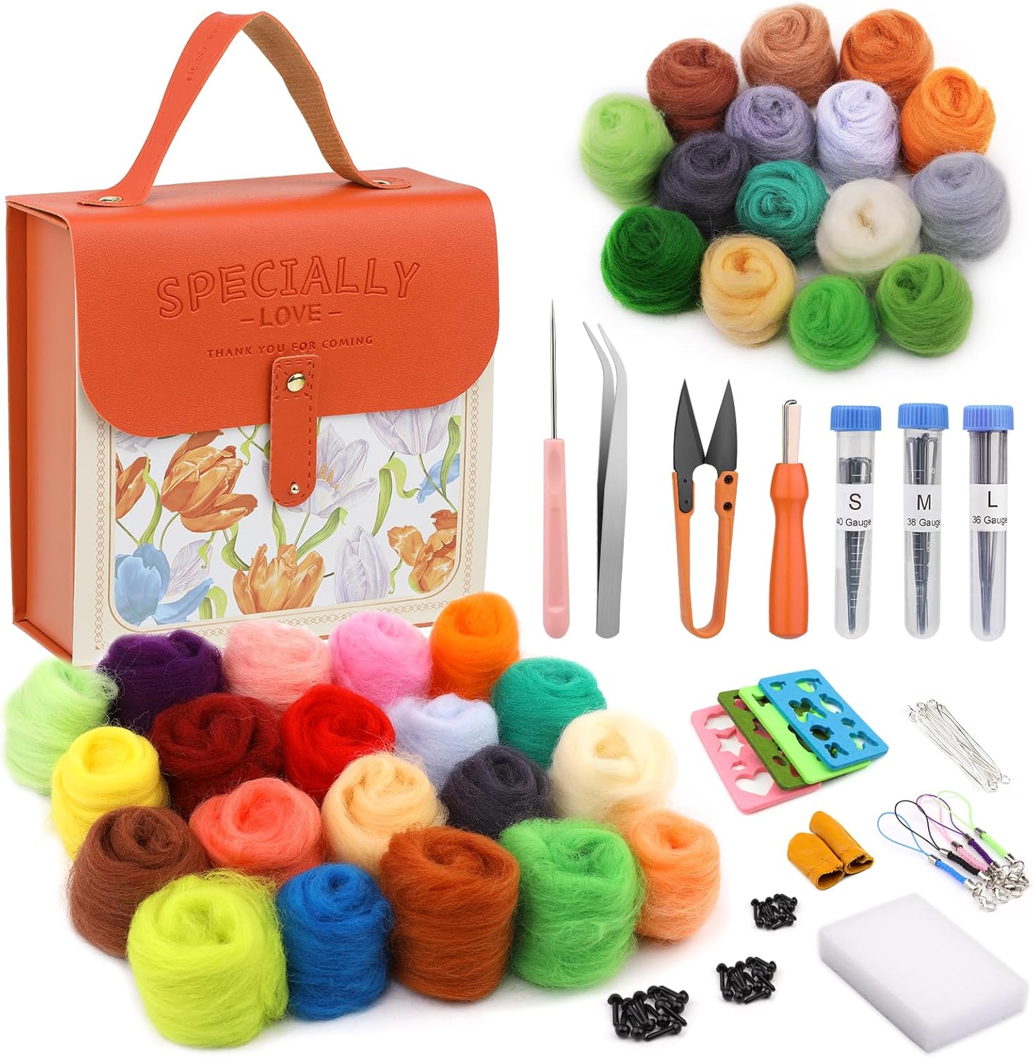 Mayboos Needle Felting Kit, Wool Roving 35 Colors Set, Wool Felting Tool Starter Kit Felt Molds with Portable Storage Box for DIY Craft Home Decoration Gift